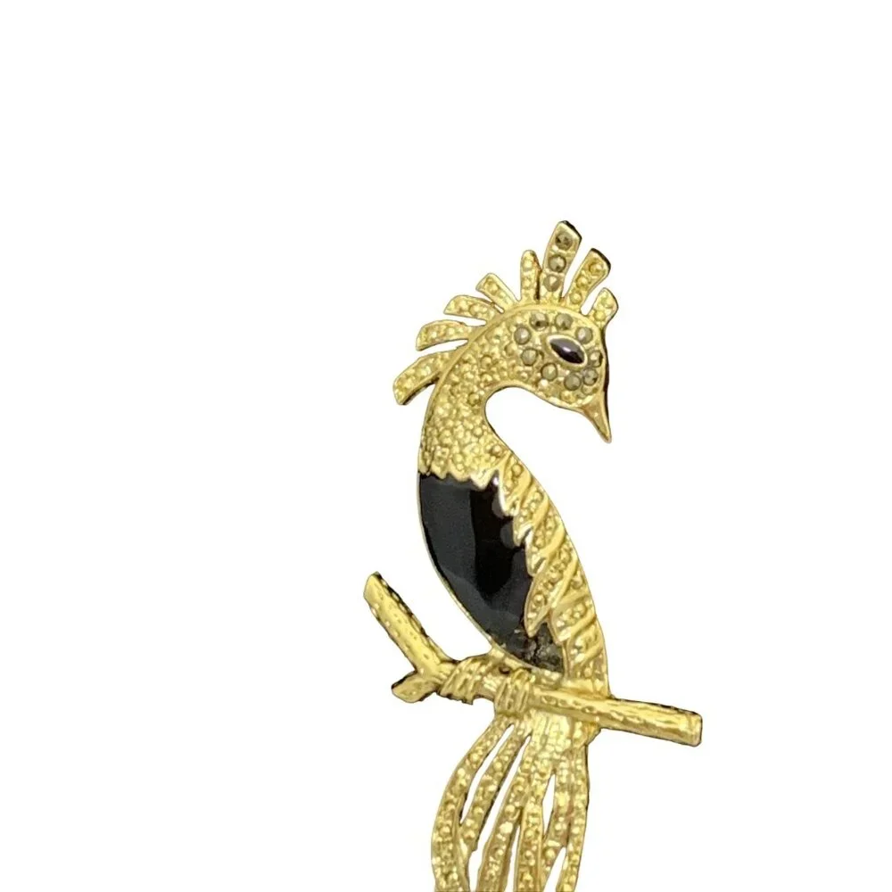 Vintage Gold Tone, Marcasite And Enamel Bird Of Paradise Brooch (1811) - Picture 2 of 6
